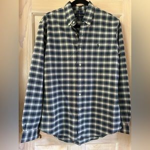 RALPH LAUREN Custom Fit Green/Yellow/Blue/White Plaid Poplin Shirt. Men’s Medium